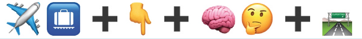 An emoji equation showing the phrase "trip down memory lane"
