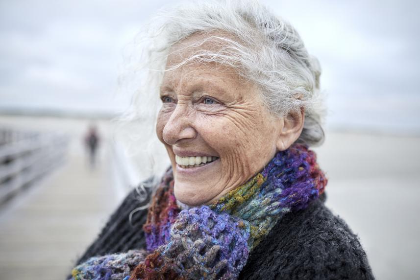 Woman smiling in the cold weather