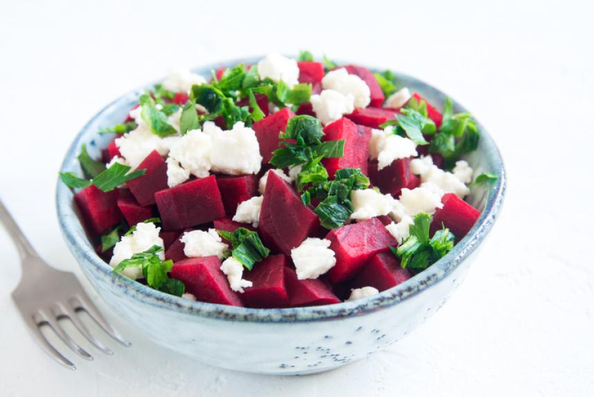 Wheat Berry Bowl with Roasted Beets, Feta, and Mint