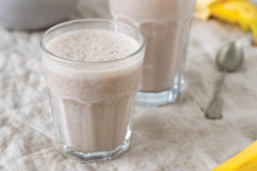 Photo: Glasses filled with Banana Nut Smoothie.