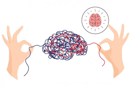 Illustration of 2 hands pulling strings on each side of the brain