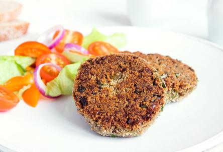 Two lentil chickpea burger patties
