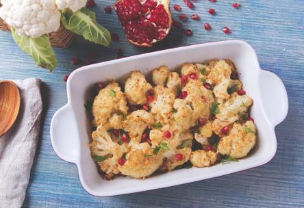 Roasted Turmeric Cauliflower with Pomegranate and Herbed Pistachios