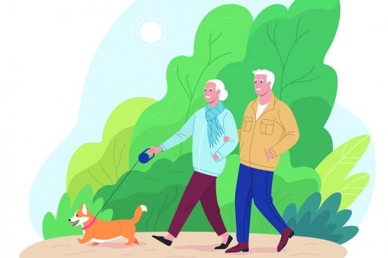 Illustration of couple walking for Simple ways to ease anxiety